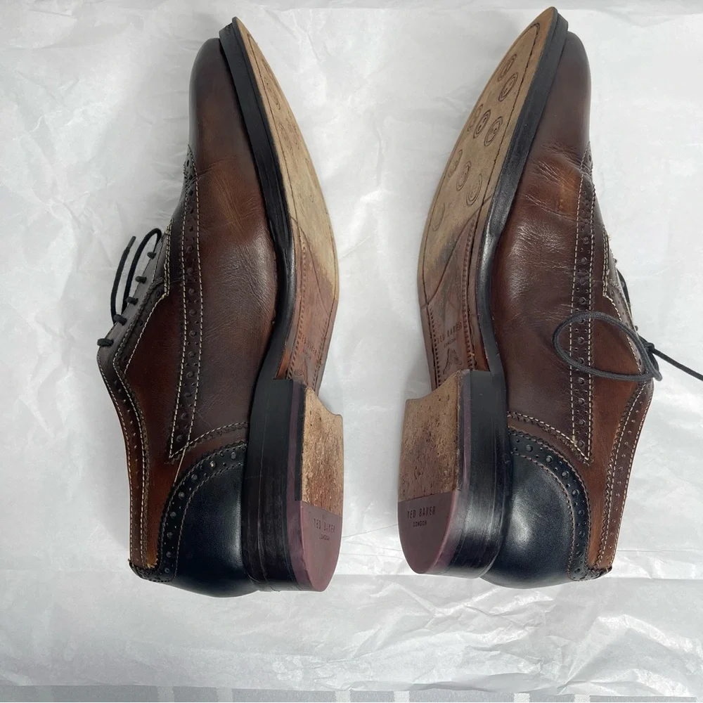 Ted Baker Chorlten Burnished Leather Wingtip Shoes Brogues Brown Men's Size 10